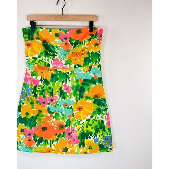 With Jean Womens Dress Green Lala Splice Floral Mini Strapless Tube Boho Large - Picture 5 of 10